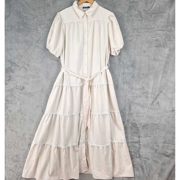 PrettyGarden Dresses & Skirts - Womens Shirt Dress XL Boho Cottagecore Prairie Tiered Maxi Pockets Embroidered